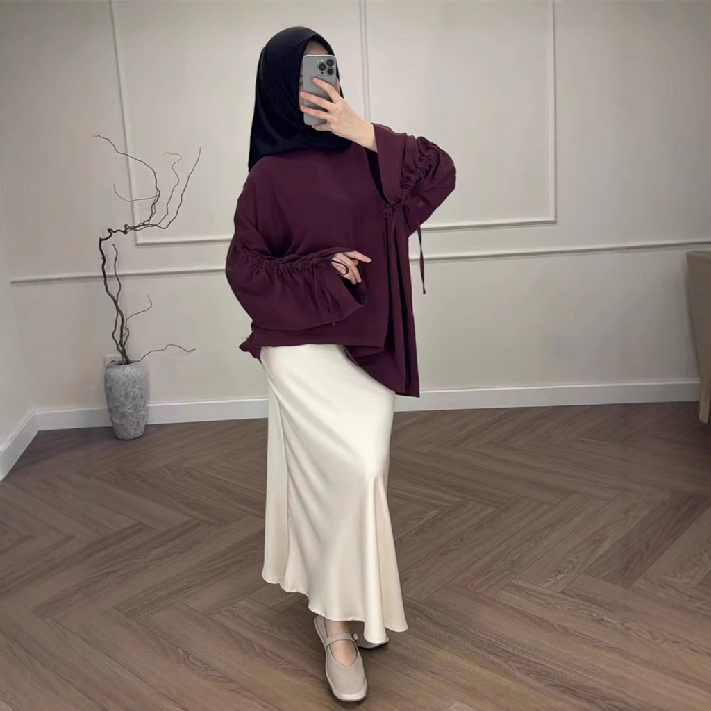 Ramadan New Muslim Casual and Loose Long Sleeve Top and Skirt Contrast Color Suit