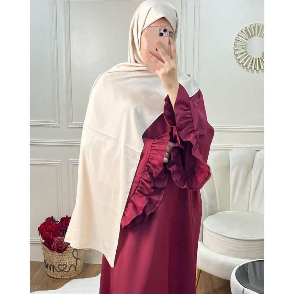 Women Muslim Modest Closed Pleated Dresses Long Sleeve Abaya Kaftan Basic Islamic Raya Clothes Dress