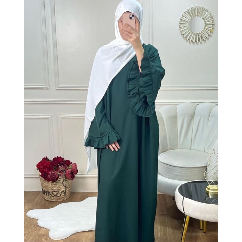 Women Muslim Modest Closed Pleated Dresses Long Sleeve Abaya Kaftan Basic Islamic Raya Clothes Dress