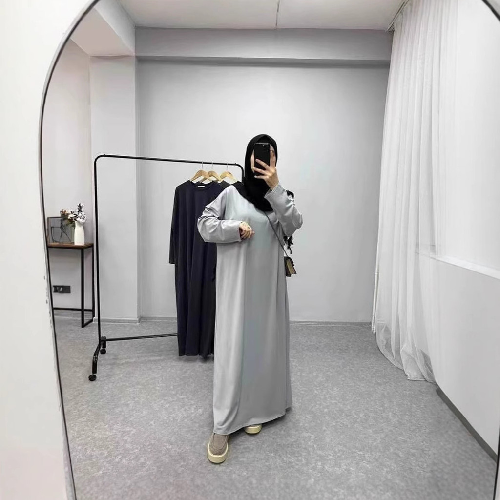 new Muslim solid color long knitted sweater dress