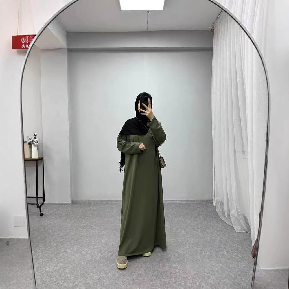new Muslim solid color long knitted sweater dress