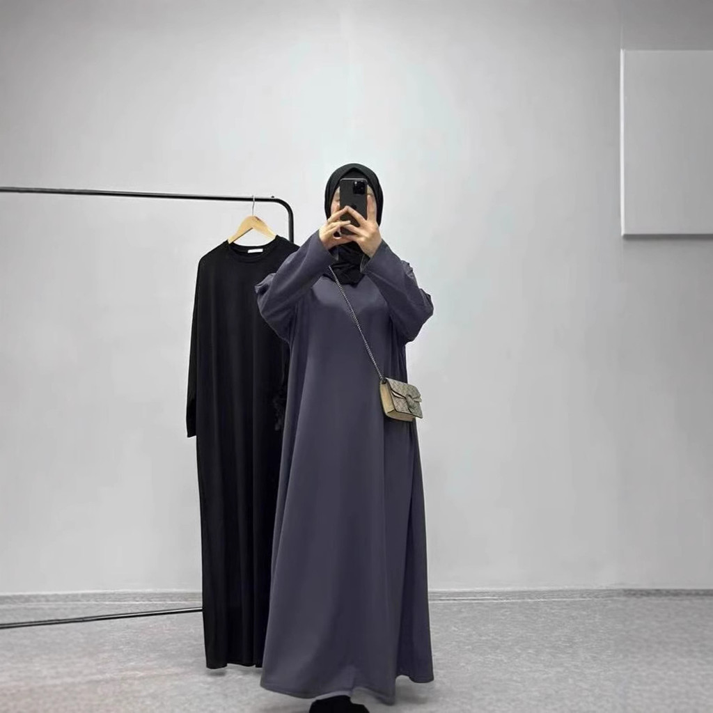new Muslim solid color long knitted sweater dress