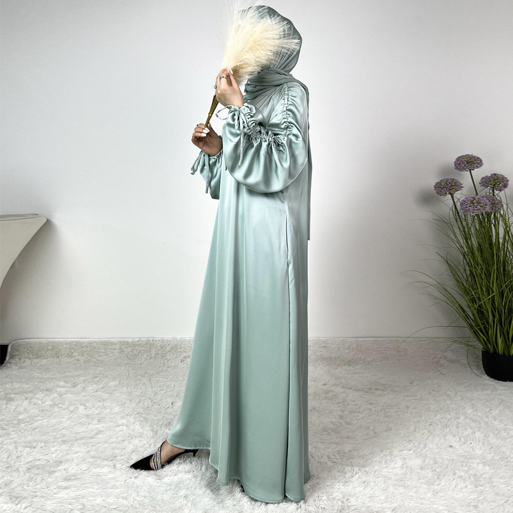 Ramadan Abaya Satin Maxi Dress Turkey Kaftan Caftan Marocain Muslim For Women Vestido Islam Simple Maxi Robe