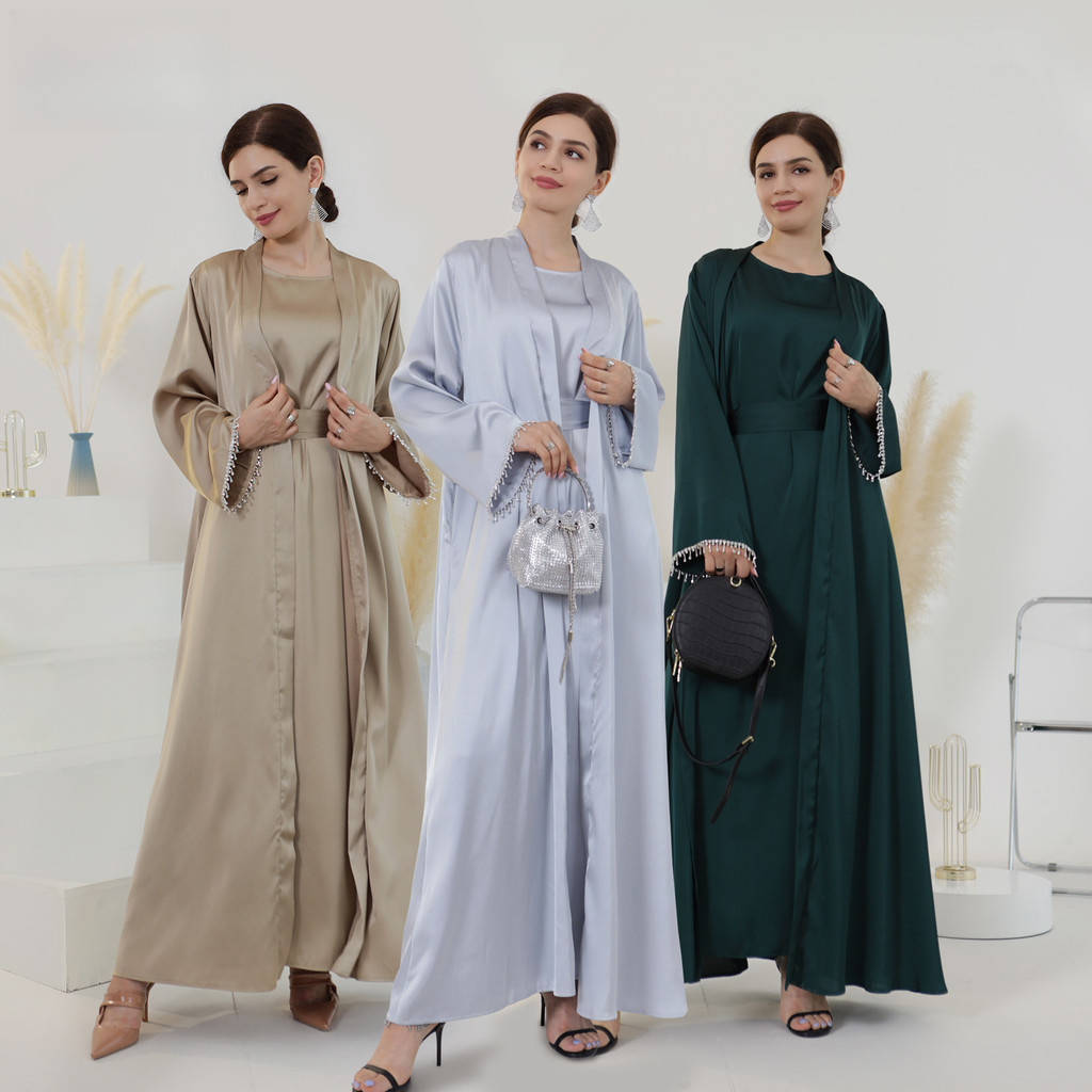 Ramadan 2 Piece Abaya Set Turkey Islam Arab Hijab Dress Muslim Sets Khimar For Women Robe Kaftan