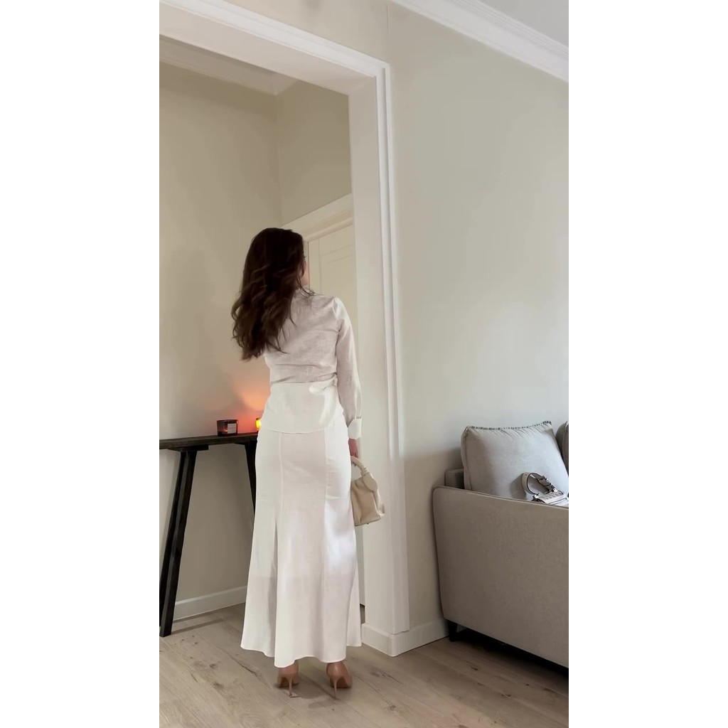 Muslim Women 2 Piece Set Buttons Shirt with Skirt Modest Ramadan Dubai Kaftan Islam Shirt Suits