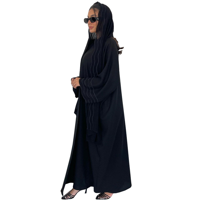 Ramadan Women Gray Black Dubai Khimar Abaya Islam Muslim Kimono Hijab Dress Set Kebaya Kaftan Djellaba Robe
