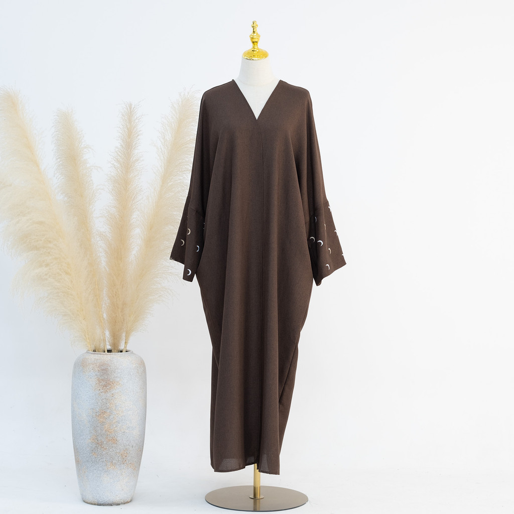 Moon Embroidery Open Abaya New Luxury Kimono Coat and Hijab Muslim Sets for Women Islam Retro Modest Clothing for Party