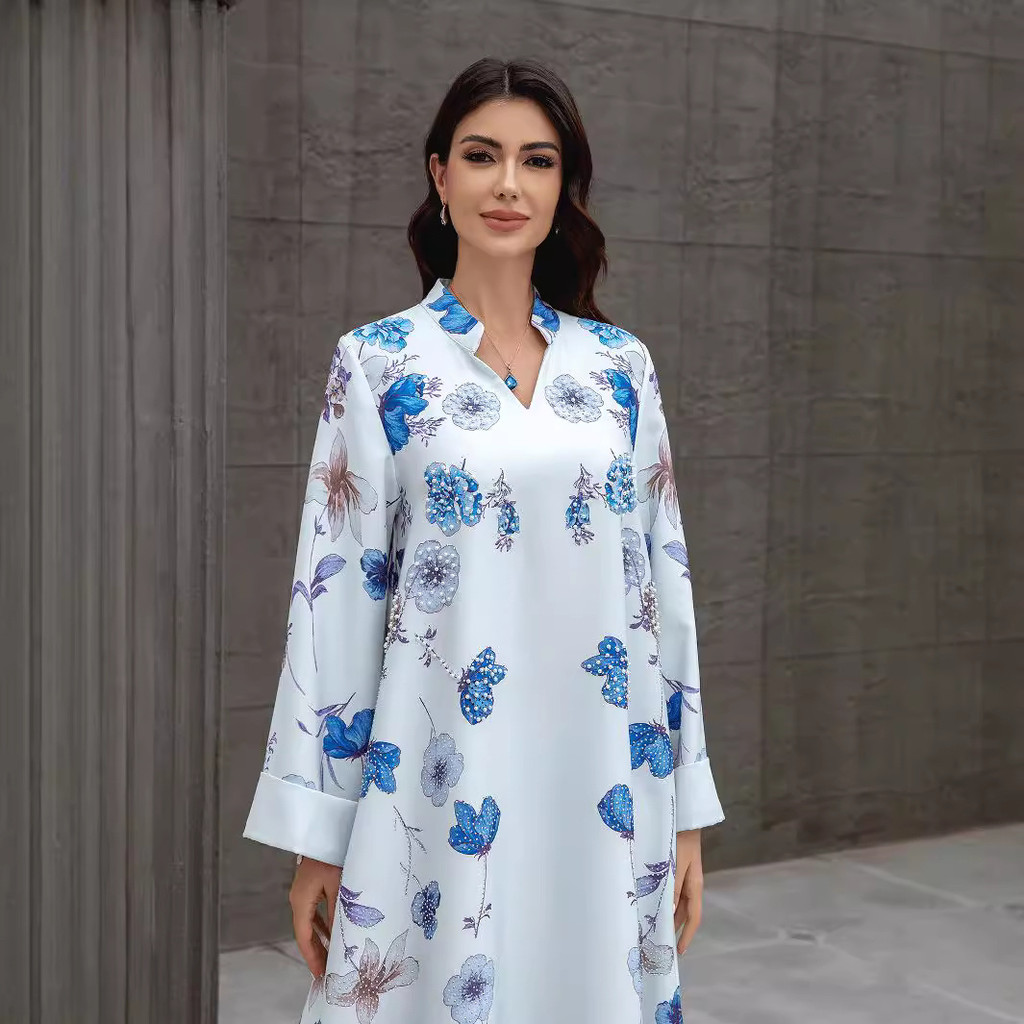 Raya Muslim Abaya for Women Party Dresses Kaftan Flower Arab Long Robe Ramadan Dubai Abayas