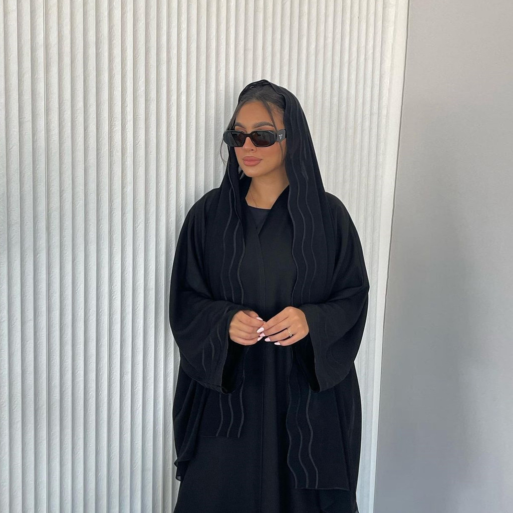 Ramadan Women Gray Black Dubai Khimar Abaya Islam Muslim Kimono Hijab Dress Set Kebaya Kaftan Djellaba Robe