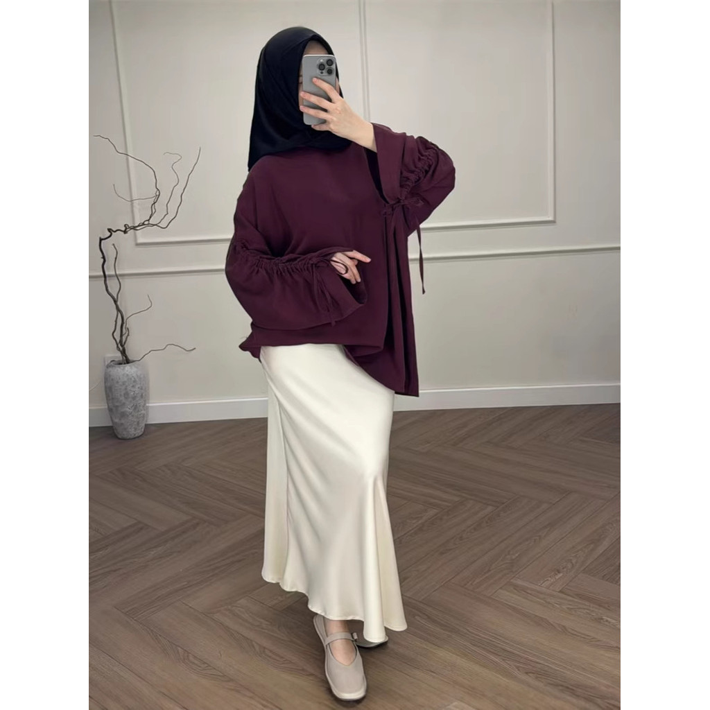 Ramadan New Muslim Casual and Loose Long Sleeve Top and Skirt Contrast Color Suit