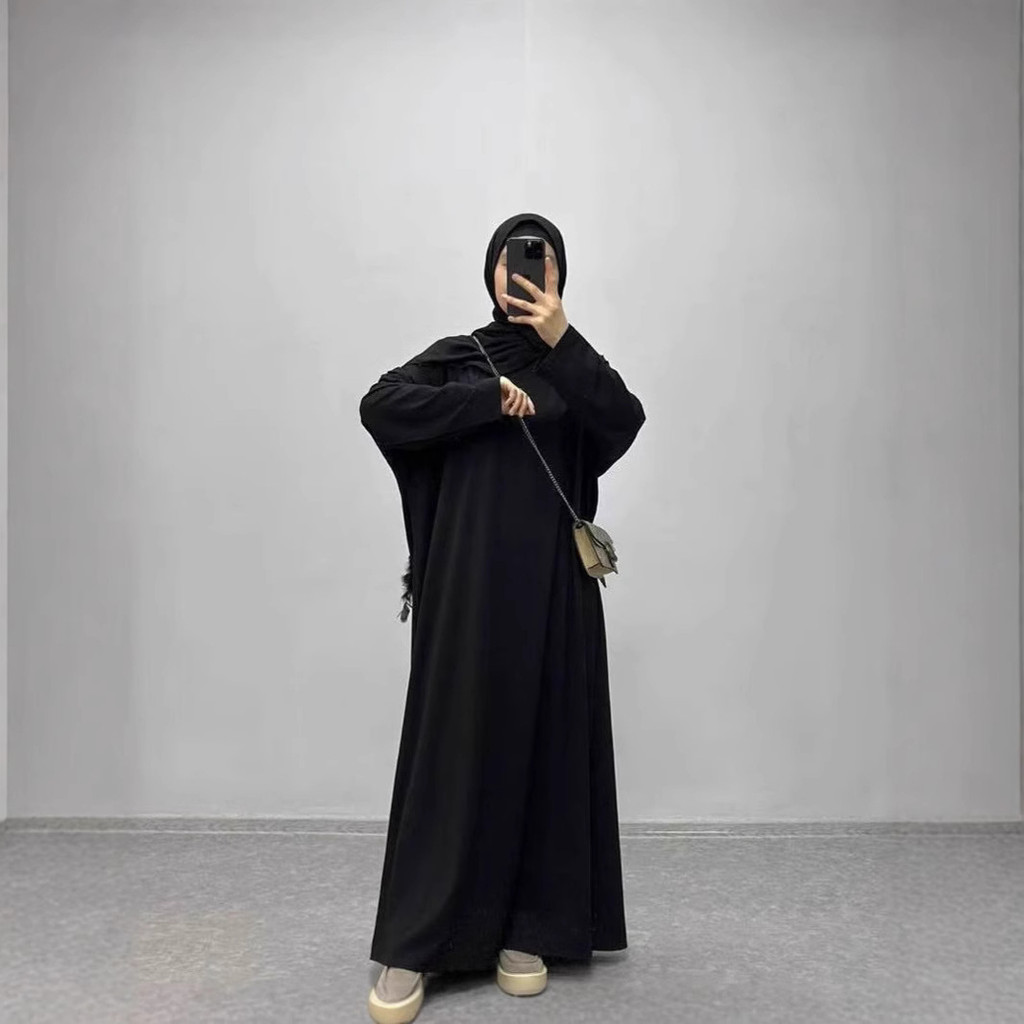 new Muslim solid color long knitted sweater dress