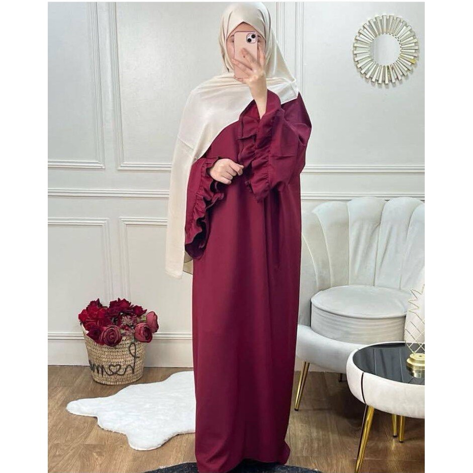 Women Muslim Modest Closed Pleated Dresses Long Sleeve Abaya Kaftan Basic Islamic Raya Clothes Dress