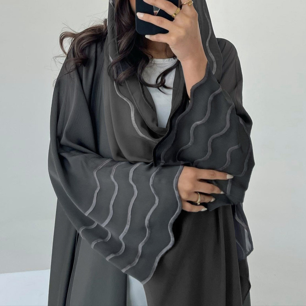 Ramadan Women Gray Black Dubai Khimar Abaya Islam Muslim Kimono Hijab Dress Set Kebaya Kaftan Djellaba Robe