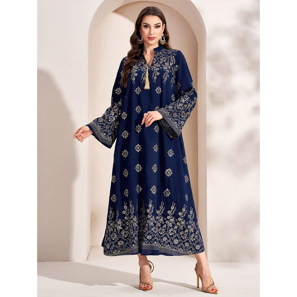 New Embroidery Muslim Dress Women Dubai Abaya Kaftan Raya Islamic Clothing Arabic Robe Caftan Muslimah