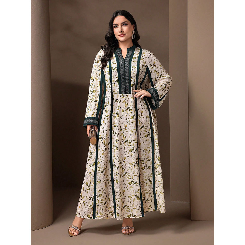 Middle East Dubai fashion large size dress Muslim loose long ice silk wrinkled robe