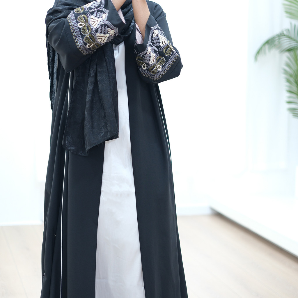 Embroidery Open Black Fancy Abaya Dubai For Evening Party Dress Muslim Clothing Women Kaftan Malay Kaftan Woman