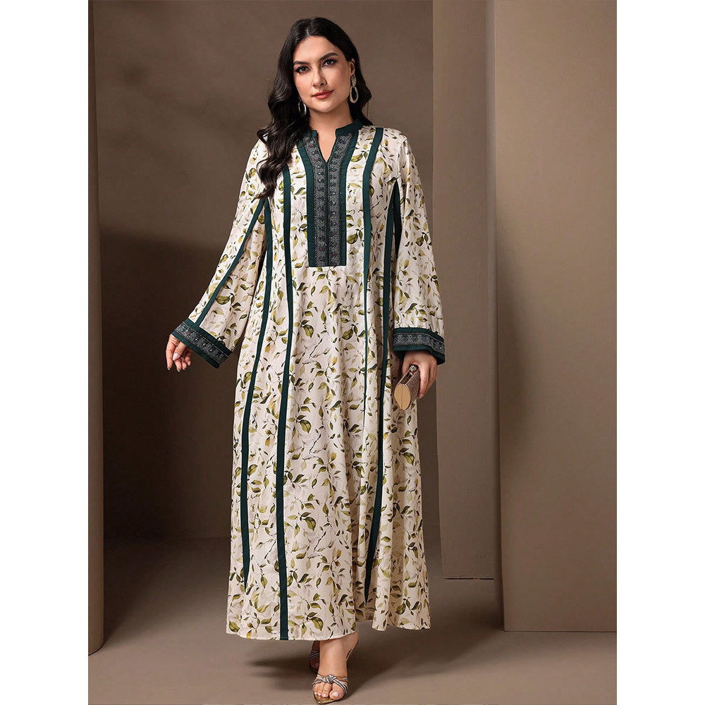 Middle East Dubai fashion large size dress Muslim loose long ice silk wrinkled robe