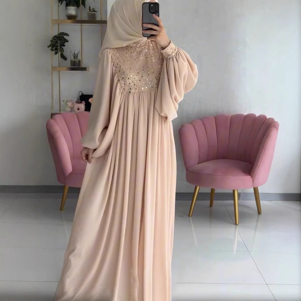 Raya Muslim Party Dress Abaya for Women Sequins Dresses Loose Kaftan Islam Arab Long Robe Ramadan Dubai
