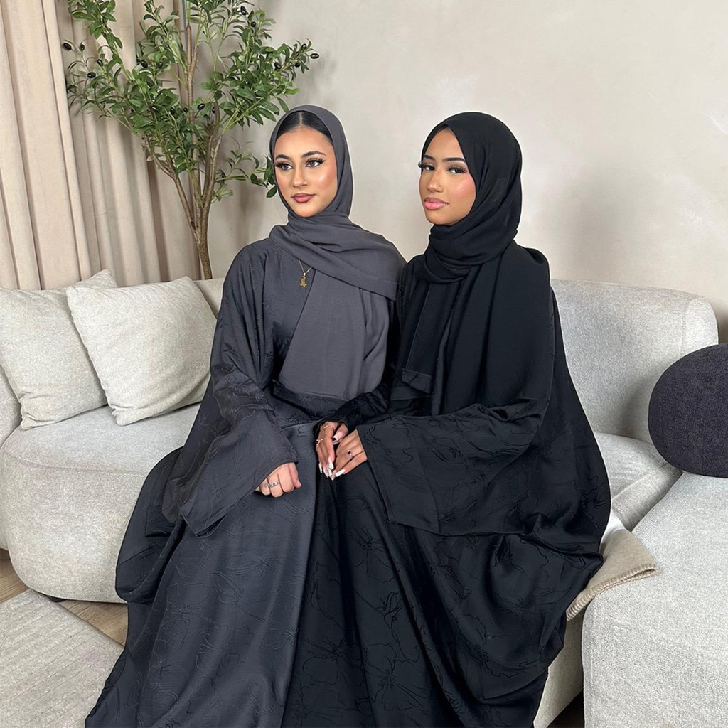 Closed Abaya Dress Dubai Luxury Muslim Hijab Dress 3D Jacquard Satin Black Abayas for Women Kaftan Malay Islamic