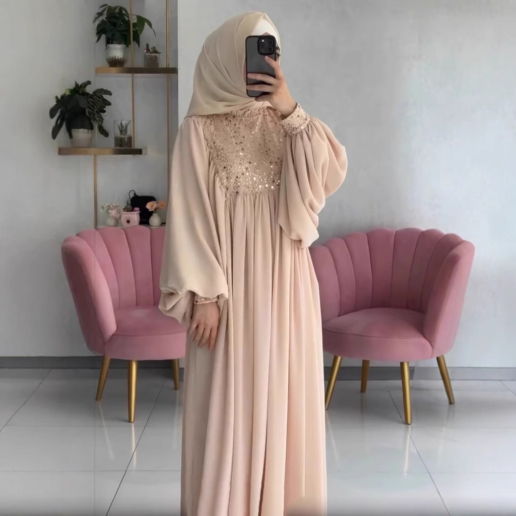 Raya Muslim Party Dress Abaya for Women Sequins Dresses Loose Kaftan Islam Arab Long Robe Ramadan Dubai