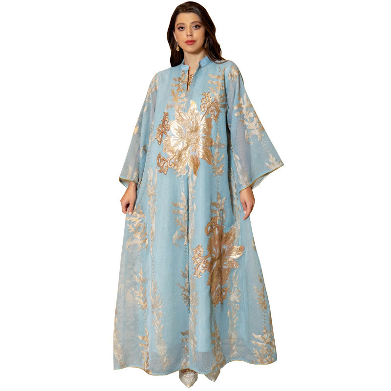 Sequins Embroidered Abaya Dress For Women Kaftan Arabic White Islamic Ethnic Robe Raya New