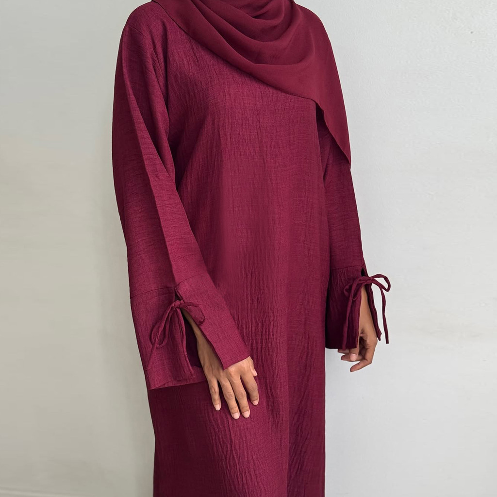 New Luxury Saudi Women Abayas Malay Women Solid Long Sleeve O Neck Ramadan Women's Clothing