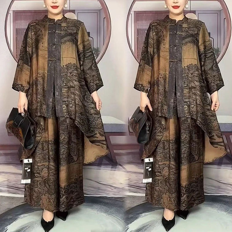 2 piece set ethnic style mother suit spring and autumn loose irregular retro temperament national style