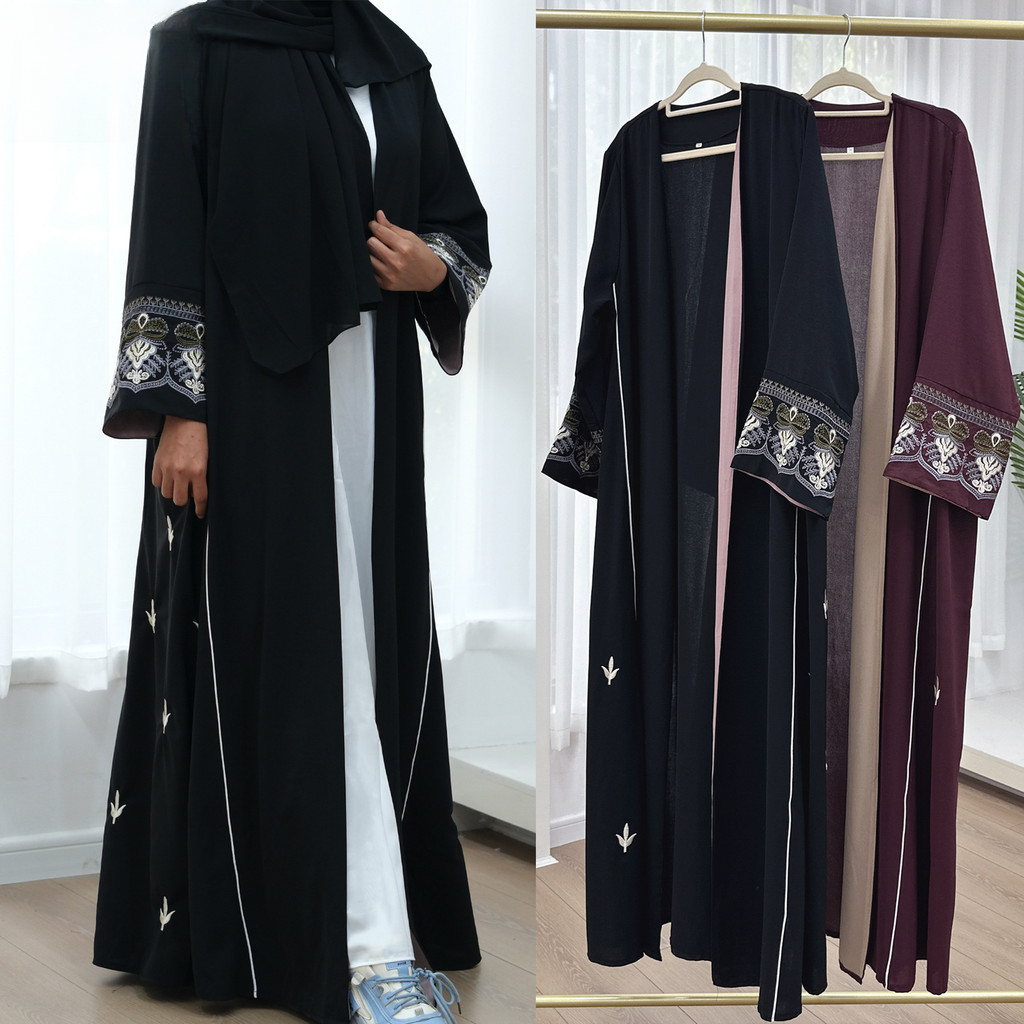 Embroidery Open Black Fancy Abaya Dubai For Evening Party Dress Muslim Clothing Women Kaftan Malay Kaftan Woman