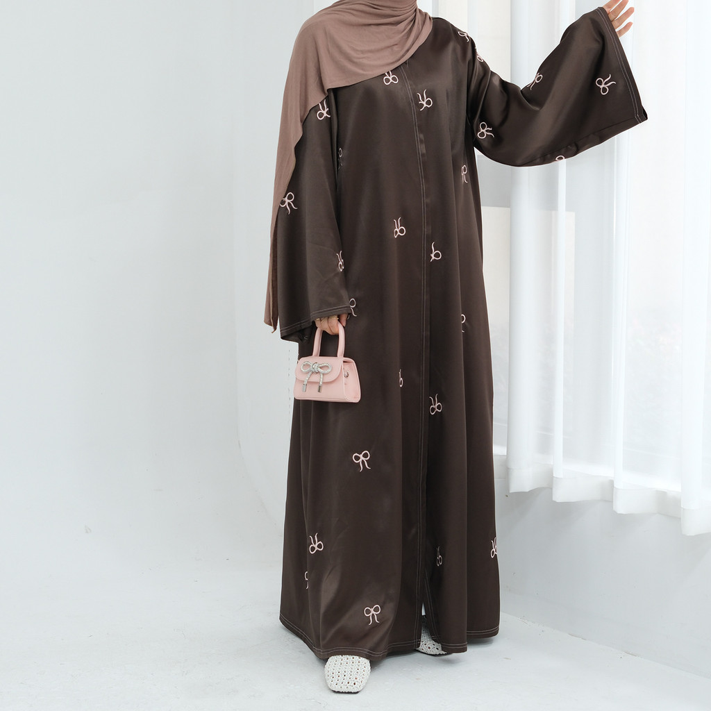 Raya Muslim Open Abaya for Women Cardigan Robe Long Dresses Bow Embroidery Ramadan Dubai Abayas Kaftan Jubah