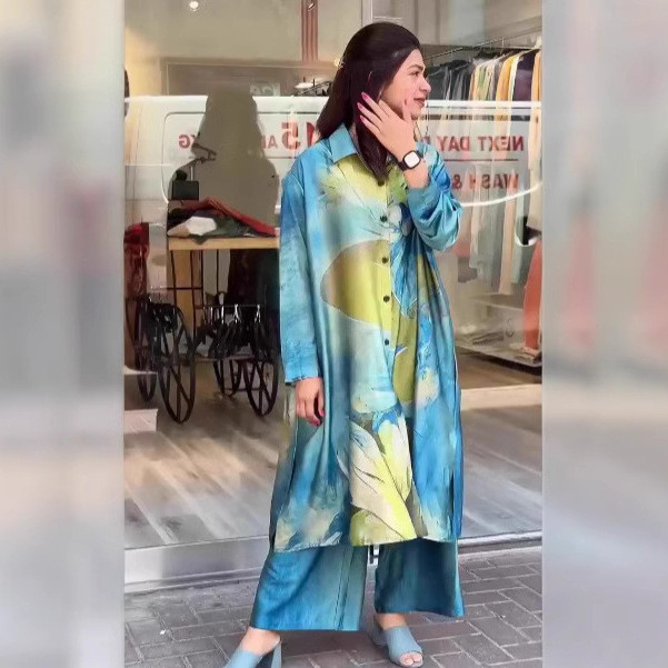 Muslim Women Fashion New 2 Piece Set Spring Single  Laple Shirt & Pants Outfits Autumn Long Sleeve Loose Women Suit