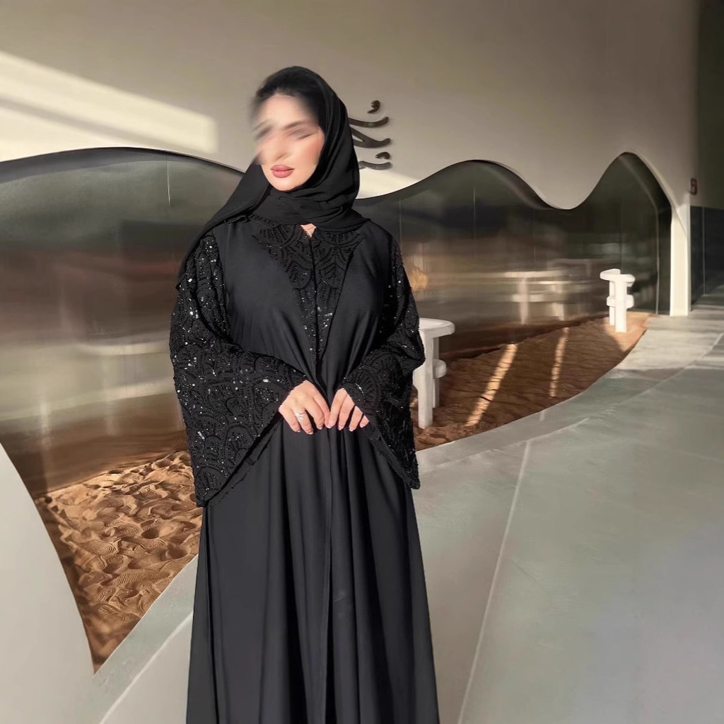 Abaya Dubai Elegant Muslim Long Sleeve V-neck Black Long Abaya Dress Kaftan Abayas for Women with Hijab Gowns