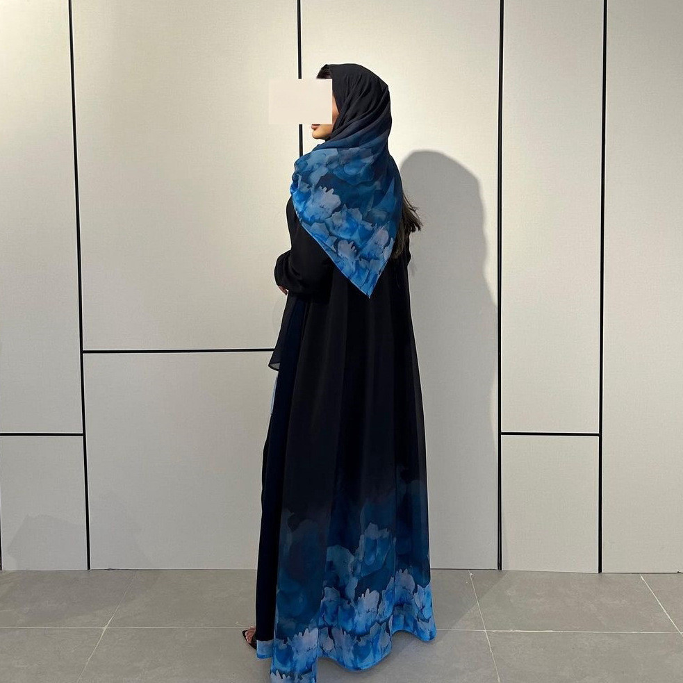 Muslim Women Abaya with Scarf 2 Piece Set Raya Abayas Cardigan Casual Long Robe Kaftan Party Ramadan Modest Jubah
