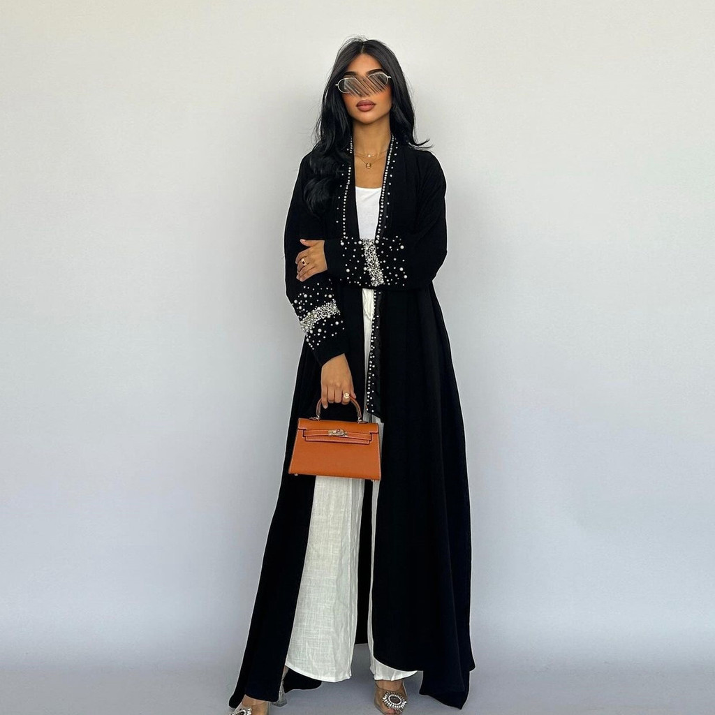 Muslim Black Abaya Dubai Luxury Open Cardigan Women's Prayer Caftan For Evening Robe Clothes Large Size With Belt