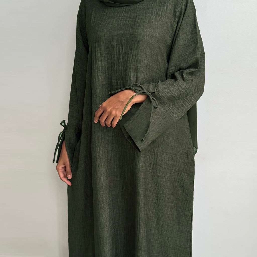 New Luxury Saudi Women Abayas Malay Women Solid Long Sleeve O Neck Ramadan Women's Clothing