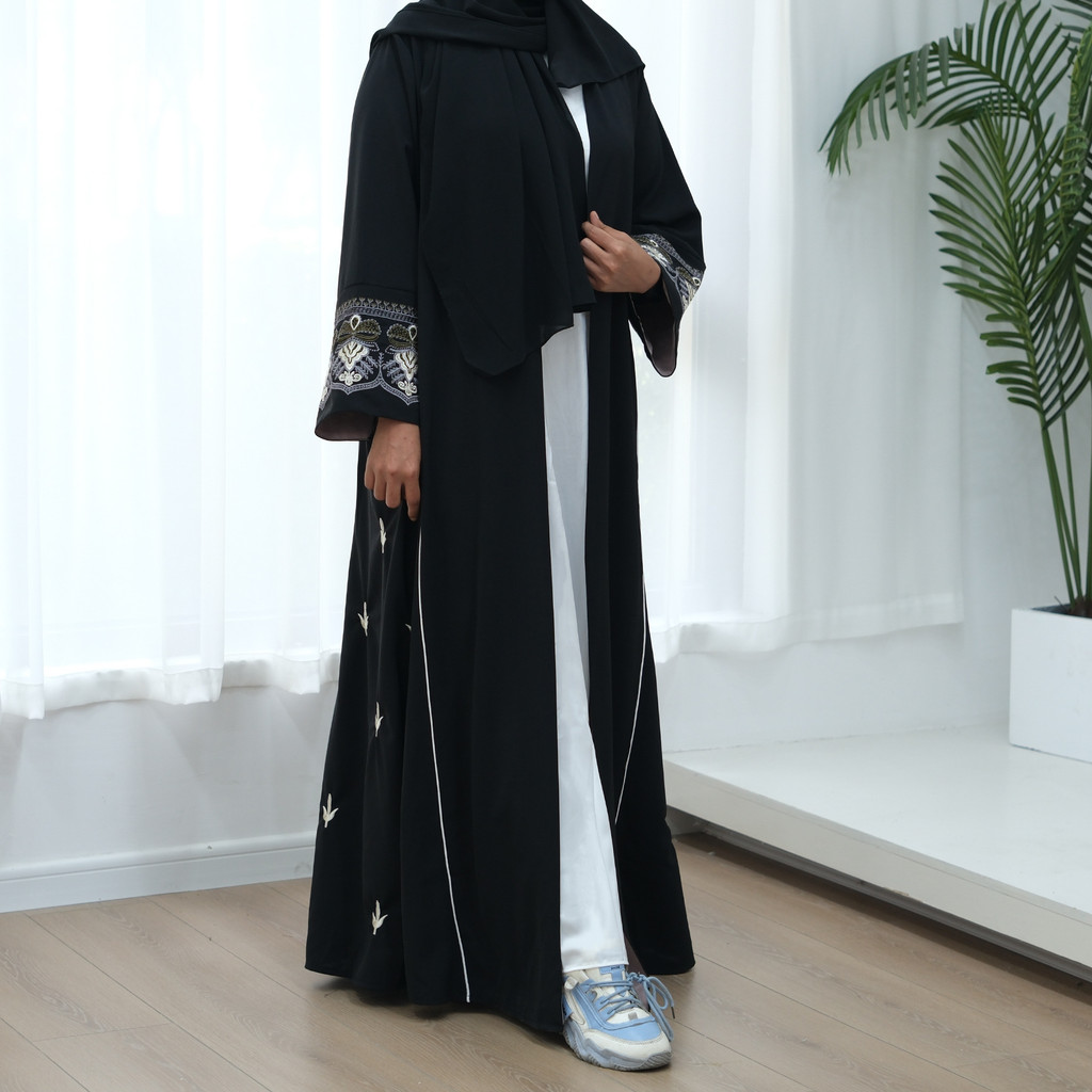 Embroidery Open Black Fancy Abaya Dubai For Evening Party Dress Muslim Clothing Women Kaftan Malay Kaftan Woman
