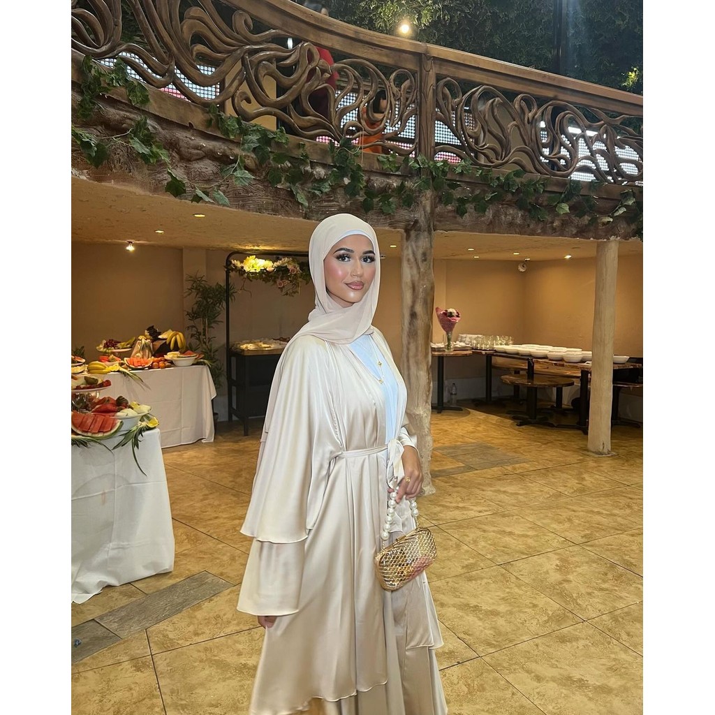 Raya Abayas for Women Muslim Satin 3 Layers Ramadan Robe Cake Dress Ramadan Caftan Long Dresses Cardigan Jubah