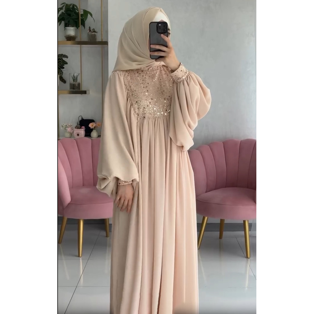 Raya Muslim Party Dress Abaya for Women Sequins Dresses Loose Kaftan Islam Arab Long Robe Ramadan Dubai