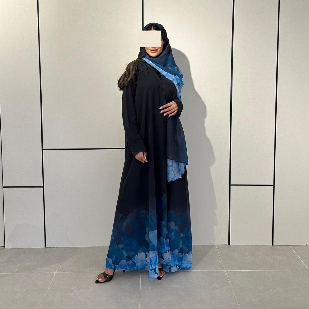 Muslim Women Abaya with Scarf 2 Piece Set Raya Abayas Cardigan Casual Long Robe Kaftan Party Ramadan Modest Jubah