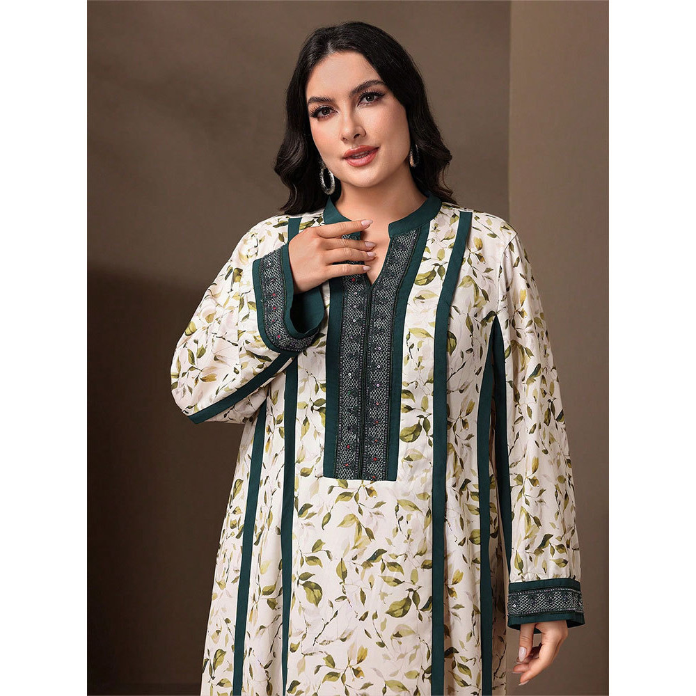Middle East Dubai fashion large size dress Muslim loose long ice silk wrinkled robe