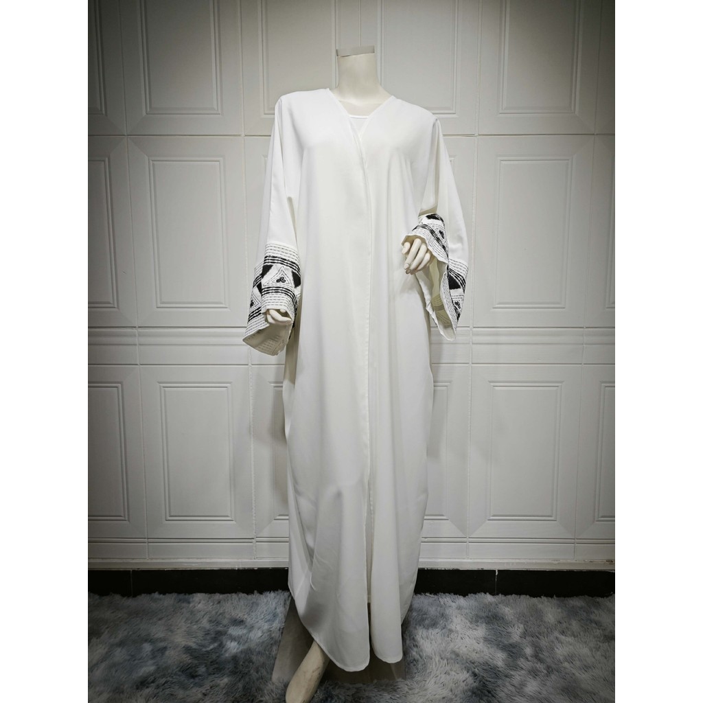 Raya White Open Kimono Abaya Dubai Luxury embroidery Islam Muslim Kaftan Dress Kebaya Palestine Abayas Women