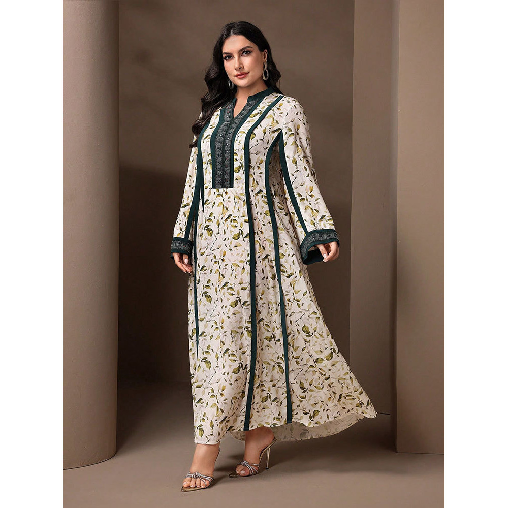 Middle East Dubai fashion large size dress Muslim loose long ice silk wrinkled robe