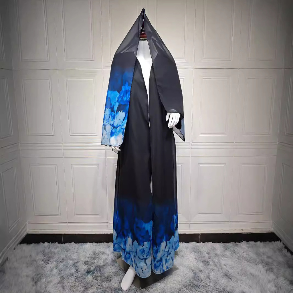 Muslim Women Abaya with Scarf 2 Piece Set Raya Abayas Cardigan Casual Long Robe Kaftan Party Ramadan Modest Jubah