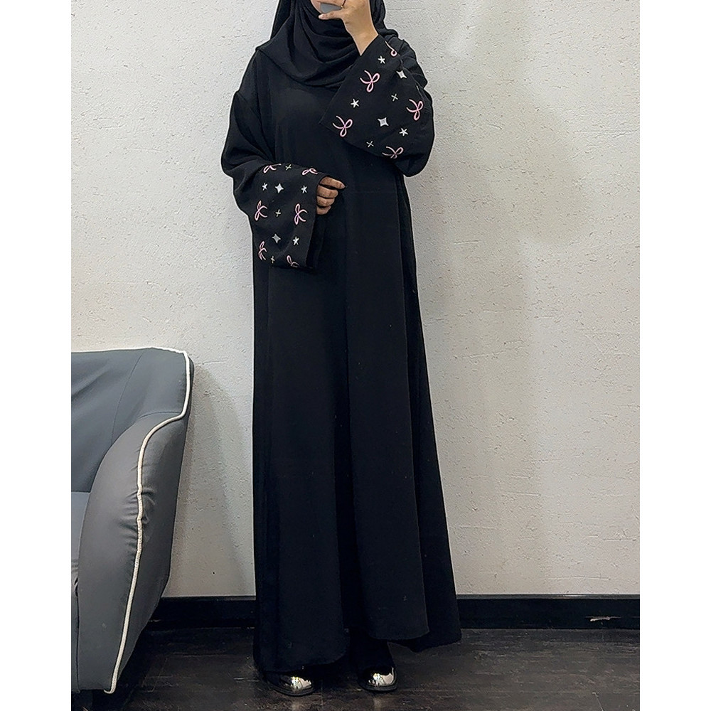 Ramadan Muslim Women Modest Dresses Kaftan Bow Embroidery Dubai Abayas Islam Raya Jubah Arab Long Robe