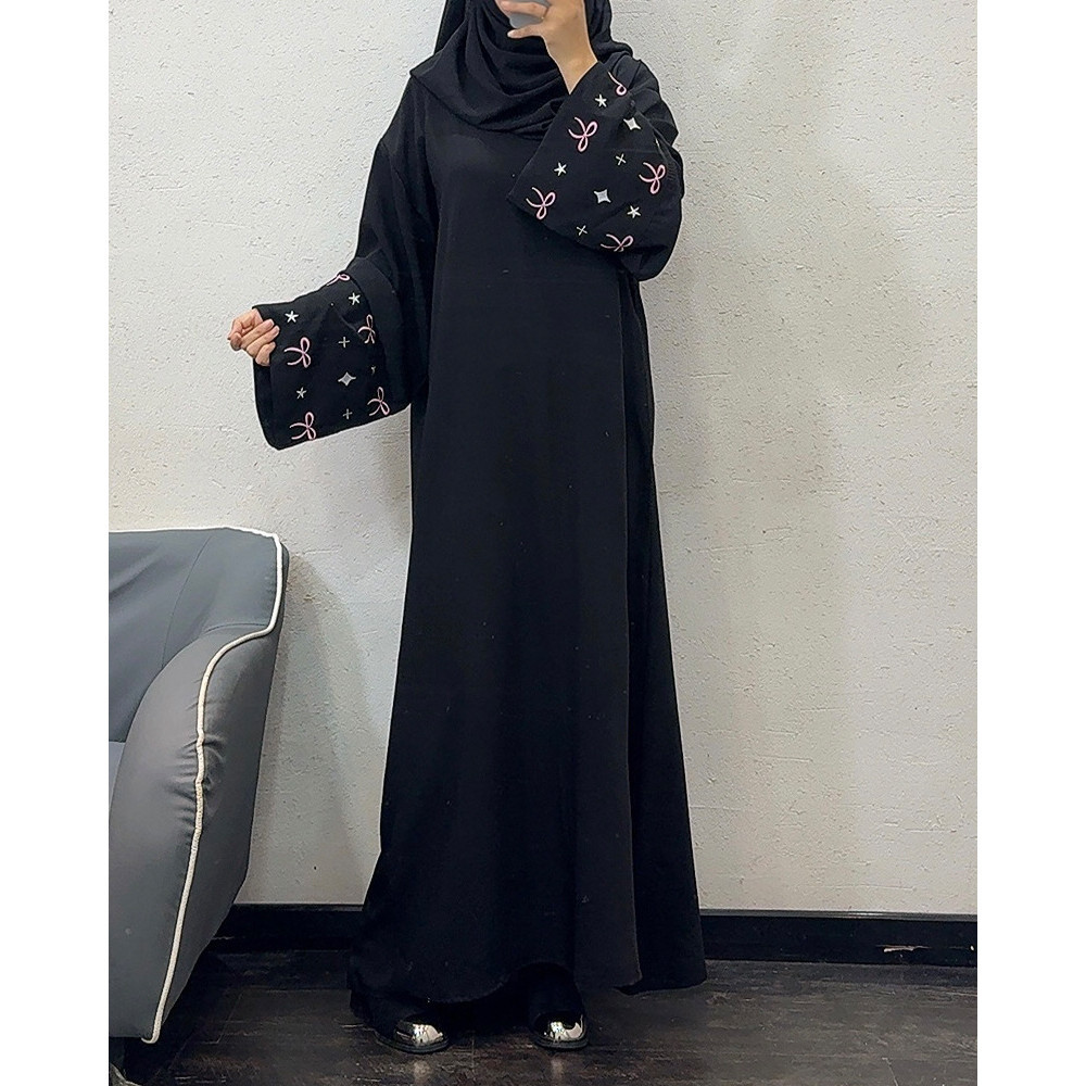 Ramadan Muslim Women Modest Dresses Kaftan Bow Embroidery Dubai Abayas Islam Raya Jubah Arab Long Robe