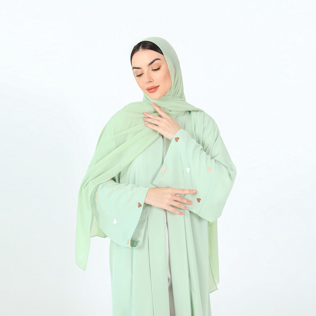 Love Heart Embroidery Muslim Abaya for Women Raya Cardigan Ramadan Abayas Kaftan Islam Dubai Arab Long Robe Jubah