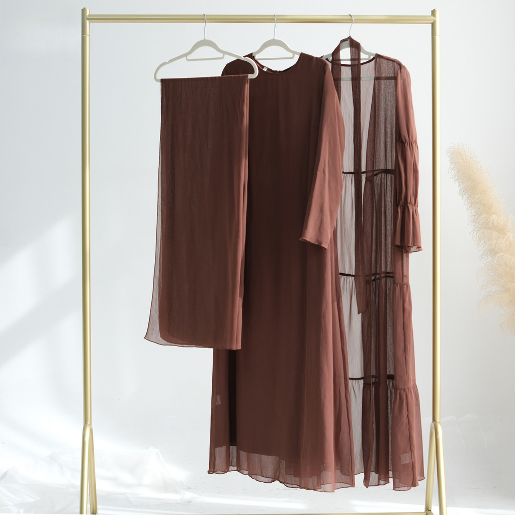 Sweet Abaya 2 & 3 Piece set, Sheer Open Abaya, Lined Inner Dress Hijabi Muslim Women Sets, Raya Ramadan Islamic Clothing