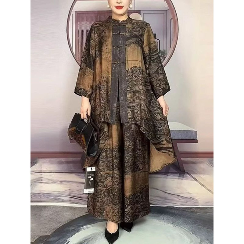 2 piece set ethnic style mother suit spring and autumn loose irregular retro temperament national style