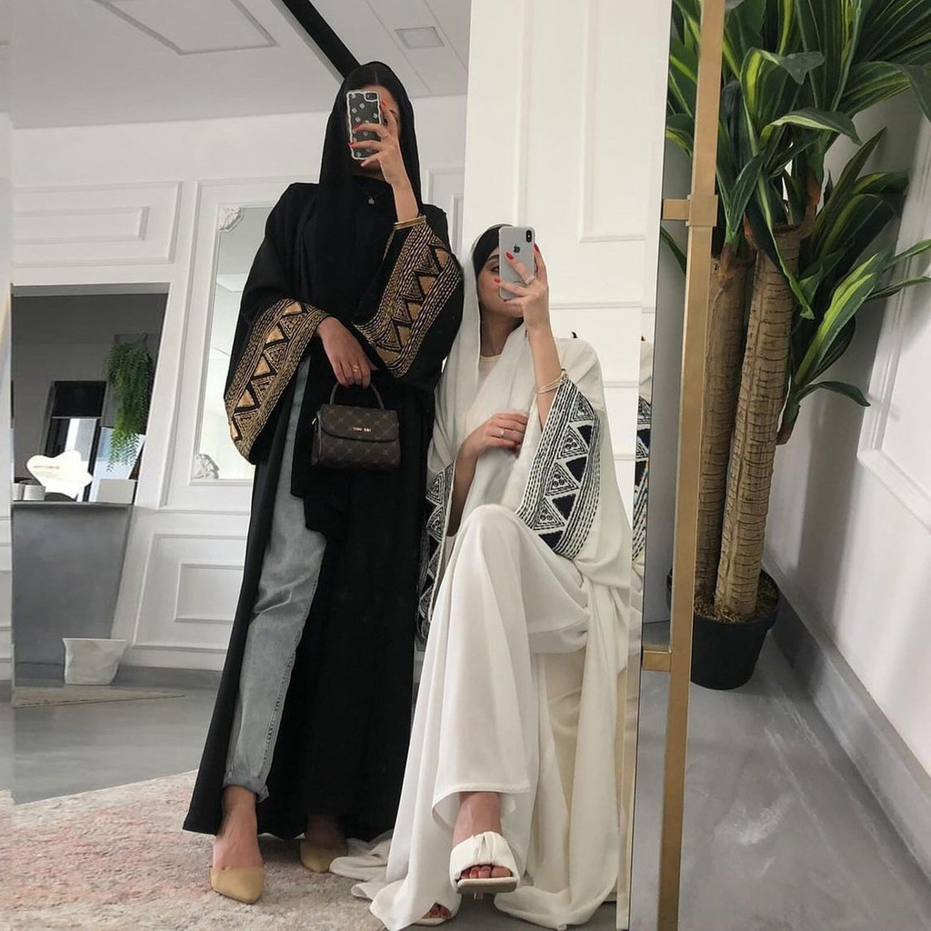 Raya White Open Kimono Abaya Dubai Luxury embroidery Islam Muslim Kaftan Dress Kebaya Palestine Abayas Women