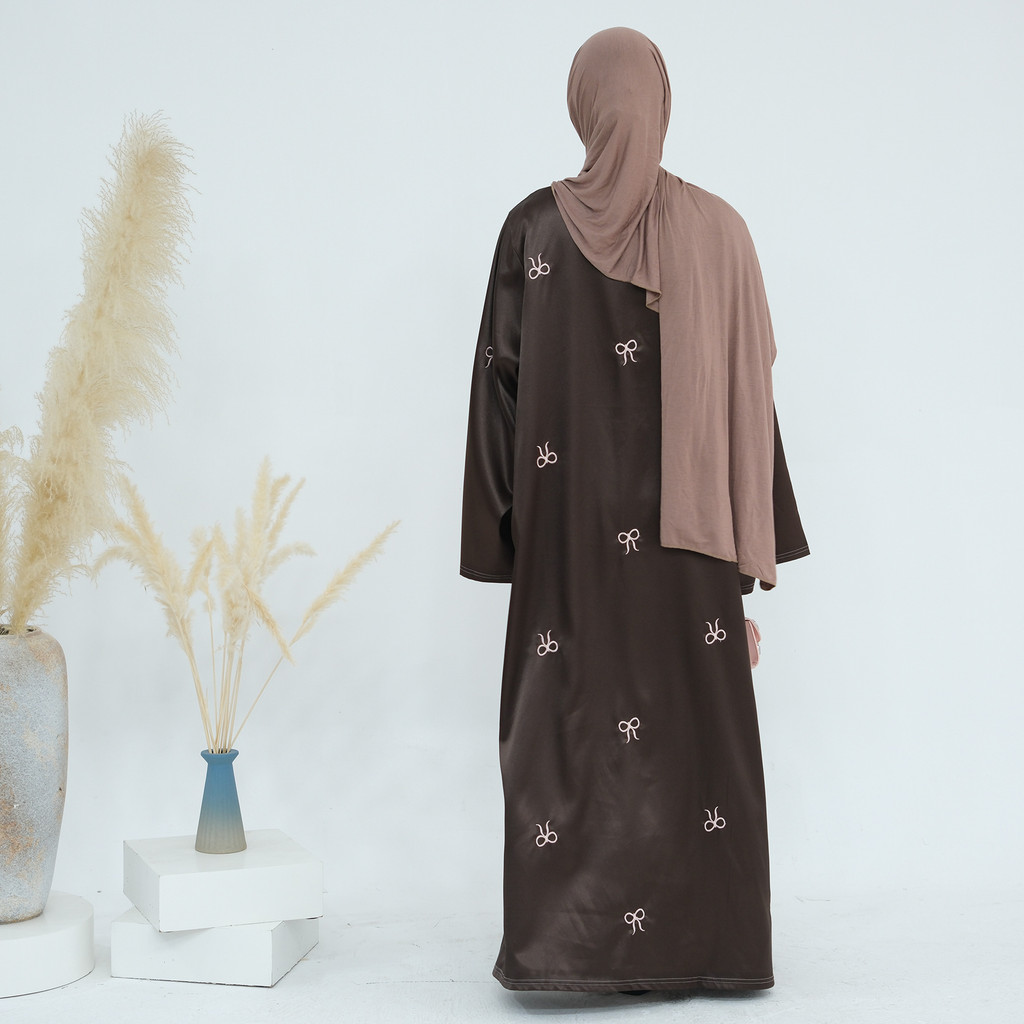 Raya Muslim Open Abaya for Women Cardigan Robe Long Dresses Bow Embroidery Ramadan Dubai Abayas Kaftan Jubah