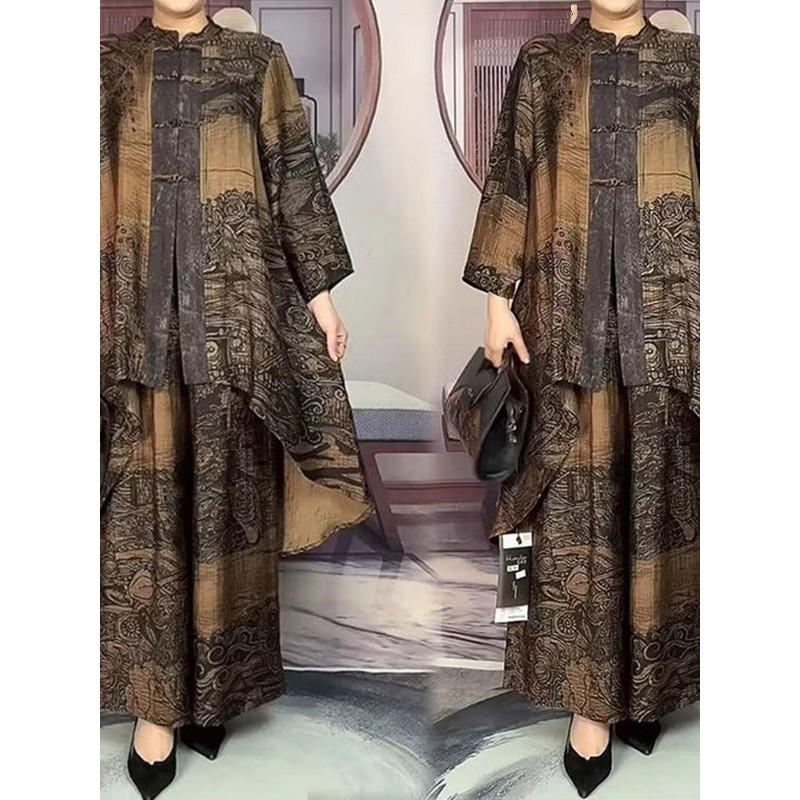 2 piece set ethnic style mother suit spring and autumn loose irregular retro temperament national style